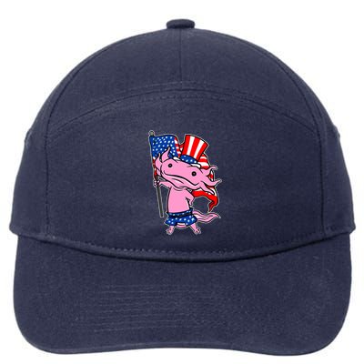 Patriotic Axolotl USA Flag Funny 4th Of July United States 7-Panel Snapback Hat