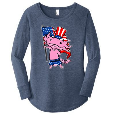 Patriotic Axolotl USA Flag Funny 4th Of July United States Women's Perfect Tri Tunic Long Sleeve Shirt