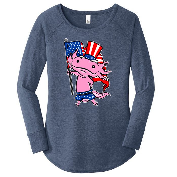 Patriotic Axolotl USA Flag Funny 4th Of July United States Women's Perfect Tri Tunic Long Sleeve Shirt