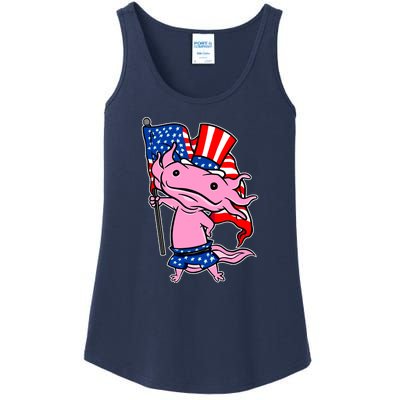 Patriotic Axolotl USA Flag Funny 4th Of July United States Ladies Essential Tank