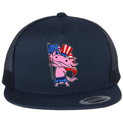 Patriotic Axolotl USA Flag Funny 4th Of July United States Flat Bill Trucker Hat