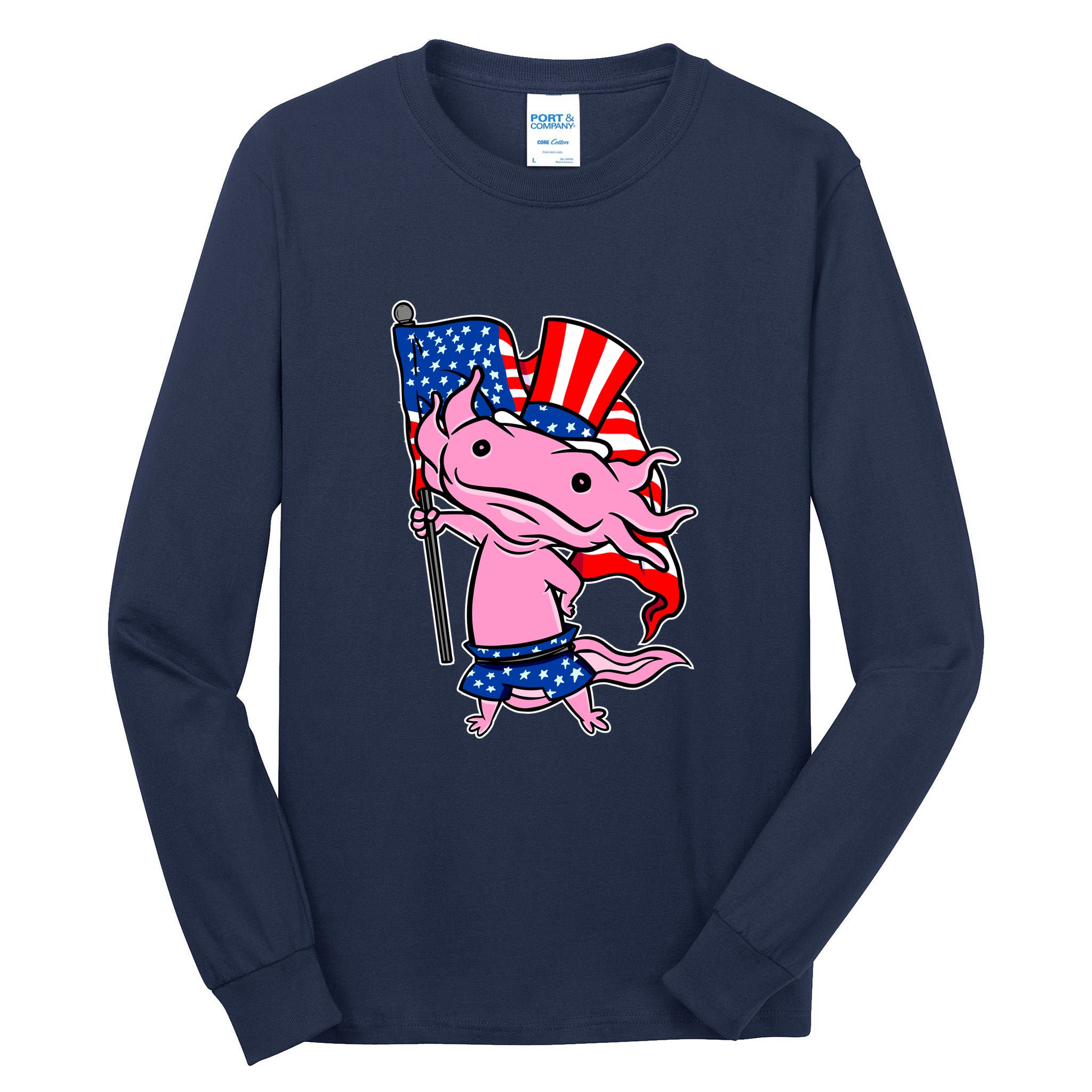 Patriotic Axolotl USA Flag Funny 4th Of July United States Tall Long Sleeve T-Shirt
