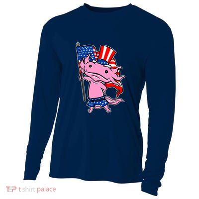 Patriotic Axolotl USA Flag Funny 4th Of July United States Cooling Performance Long Sleeve Crew