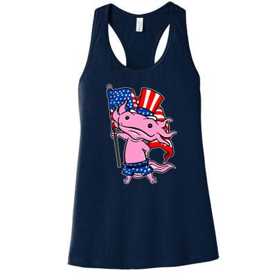 Patriotic Axolotl USA Flag Funny 4th Of July United States Women's Racerback Tank