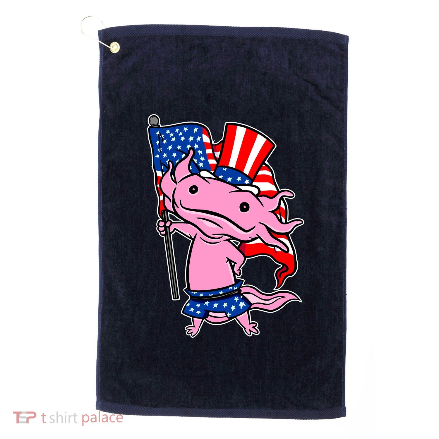 Patriotic Axolotl USA Flag Funny 4th Of July United States Golf Towel