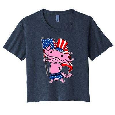 Patriotic Axolotl USA Flag Funny 4th Of July United States Women's Crop Top Tee