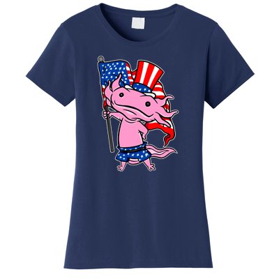 Patriotic Axolotl USA Flag Funny 4th Of July United States Women's T-Shirt