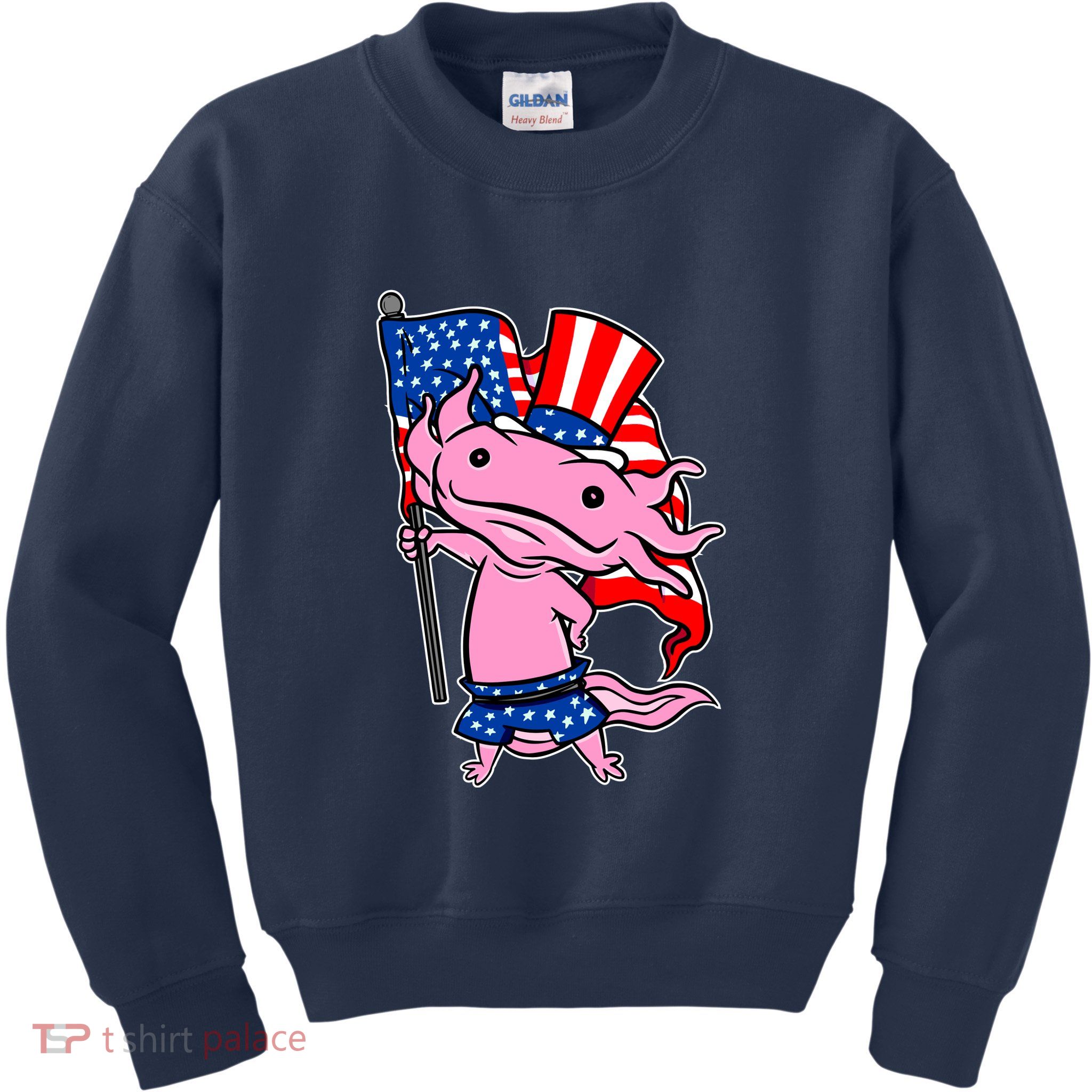 Patriotic Axolotl USA Flag Funny 4th Of July United States Kids Sweatshirt