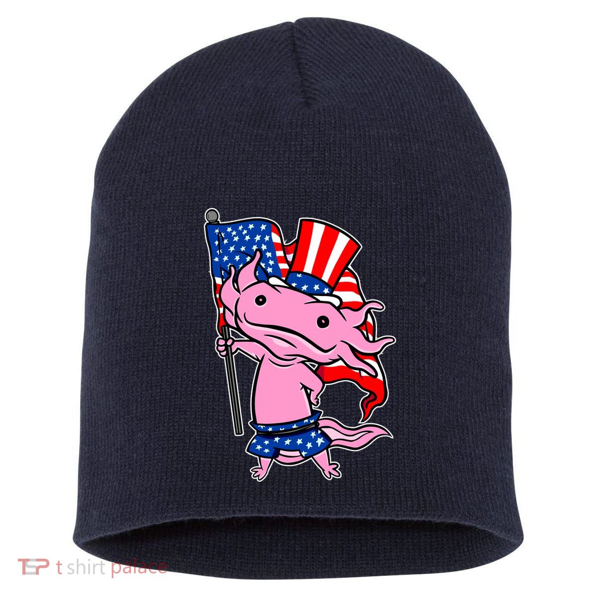 Patriotic Axolotl USA Flag Funny 4th Of July United States Short Acrylic Beanie
