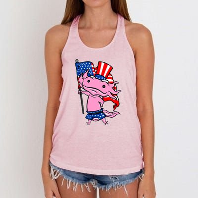 Patriotic Axolotl USA Flag Funny 4th Of July United States Women's Knotted Racerback Tank