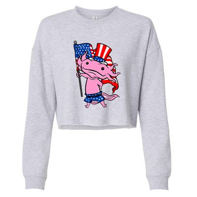 Patriotic Axolotl USA Flag Funny 4th Of July United States Cropped Pullover Crew