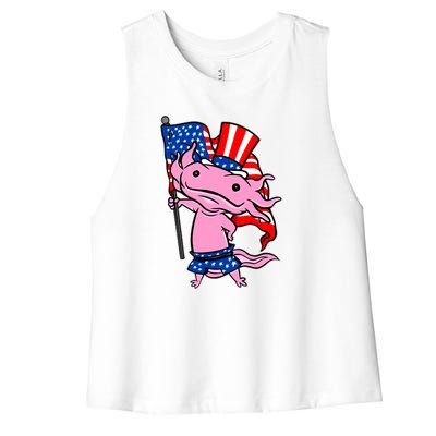 Patriotic Axolotl USA Flag Funny 4th Of July United States Women's Racerback Cropped Tank