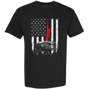 Patriotic American Usa Flag Boar Hunting Wild Hog Hunter Garment-Dyed Heavyweight T-Shirt