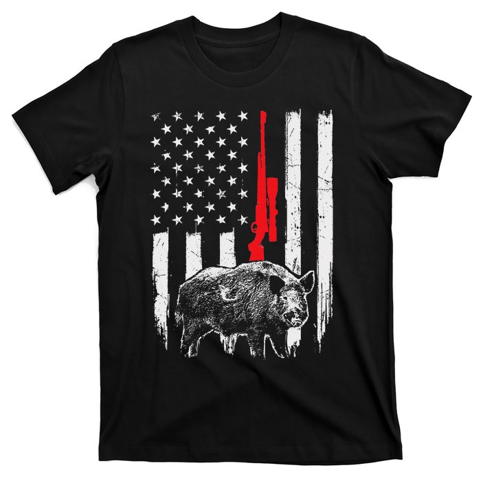 Patriotic American Usa Flag Boar Hunting Wild Hog Hunter T-Shirt