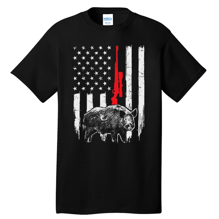 Patriotic American Usa Flag Boar Hunting Wild Hog Hunter Tall T-Shirt