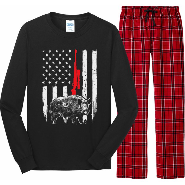 Patriotic American Usa Flag Boar Hunting Wild Hog Hunter Long Sleeve Pajama Set