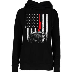 Patriotic American Usa Flag Boar Hunting Wild Hog Hunter Womens Funnel Neck Pullover Hood