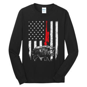 Patriotic American Usa Flag Boar Hunting Wild Hog Hunter Tall Long Sleeve T-Shirt