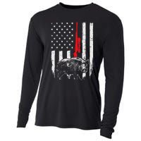 Patriotic American Usa Flag Boar Hunting Wild Hog Hunter Cooling Performance Long Sleeve Crew