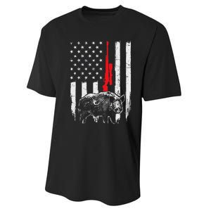 Patriotic American Usa Flag Boar Hunting Wild Hog Hunter Performance Sprint T-Shirt