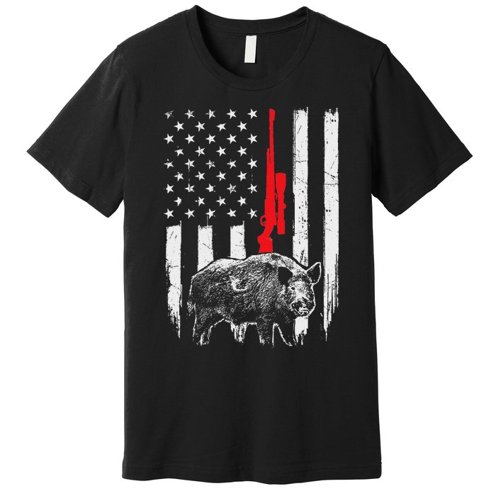 Patriotic American Usa Flag Boar Hunting Wild Hog Hunter Premium T-Shirt