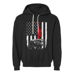 Patriotic American Usa Flag Boar Hunting Wild Hog Hunter Garment-Dyed Fleece Hoodie