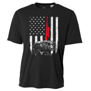 Patriotic American Usa Flag Boar Hunting Wild Hog Hunter Cooling Performance Crew T-Shirt