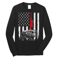 Patriotic American Usa Flag Boar Hunting Wild Hog Hunter Long Sleeve Shirt