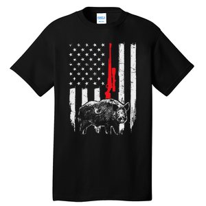 Patriotic American Usa Flag Boar Hunting Wild Hog Hunter Tall T-Shirt