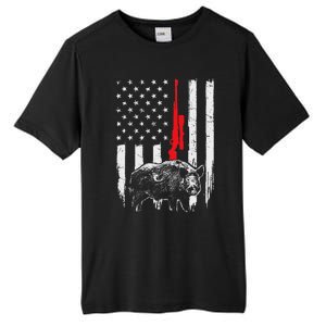 Patriotic American Usa Flag Boar Hunting Wild Hog Hunter Tall Fusion ChromaSoft Performance T-Shirt