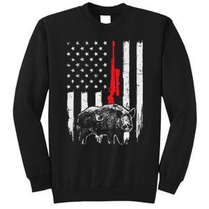 Patriotic American Usa Flag Boar Hunting Wild Hog Hunter Tall Sweatshirt