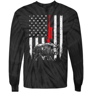 Patriotic American Usa Flag Boar Hunting Wild Hog Hunter Tie-Dye Long Sleeve Shirt