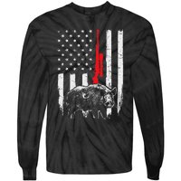 Patriotic American Usa Flag Boar Hunting Wild Hog Hunter Tie-Dye Long Sleeve Shirt