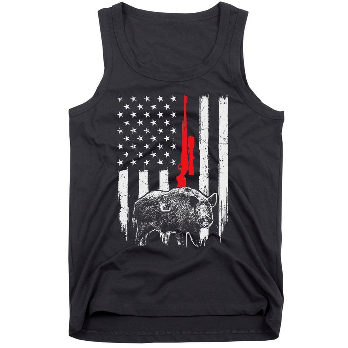 Patriotic American Usa Flag Boar Hunting Wild Hog Hunter Tank Top