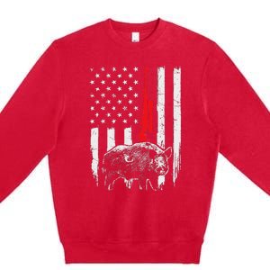 Patriotic American Usa Flag Boar Hunting Wild Hog Hunter Premium Crewneck Sweatshirt