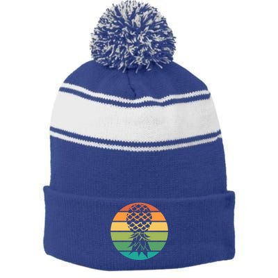 Polyamory And Upside Down Pineapple Summer Vacation Cruise Cute Gift Stripe Pom Pom Beanie