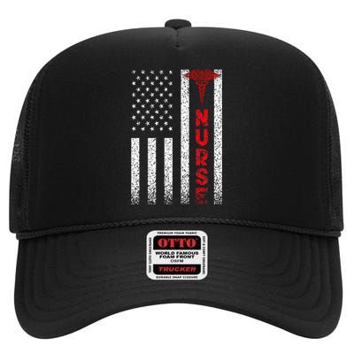 Patriotic American USA Flag Registered Nurse High Crown Mesh Back Trucker Hat