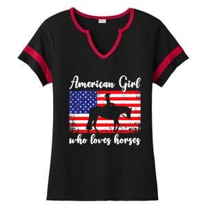 Proud American Usa Flag Who Loves Horses. Ladies Halftime Notch Neck Tee