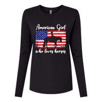 Proud American Usa Flag Who Loves Horses. Womens Cotton Relaxed Long Sleeve T-Shirt