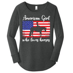 Proud American Usa Flag Who Loves Horses. Women's Perfect Tri Tunic Long Sleeve Shirt