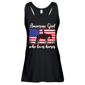 Proud American Usa Flag Who Loves Horses. Ladies Essential Flowy Tank