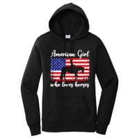 Proud American Usa Flag Who Loves Horses. Women's Pullover Hoodie