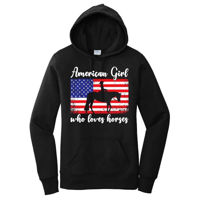 Proud American Usa Flag Who Loves Horses. Women's Pullover Hoodie