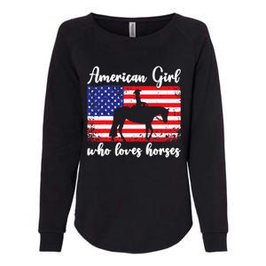 Proud American Usa Flag Who Loves Horses. Womens California Wash Sweatshirt