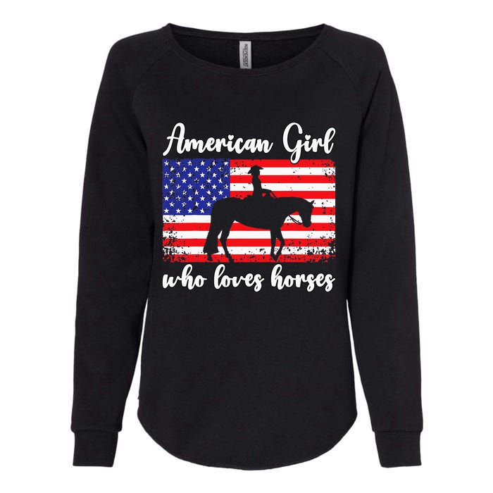 Proud American Usa Flag Who Loves Horses. Womens California Wash Sweatshirt