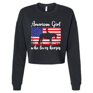 Proud American Usa Flag Who Loves Horses. Cropped Pullover Crew