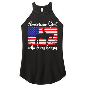 Proud American Usa Flag Who Loves Horses. Women's Perfect Tri Rocker Tank