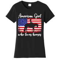 Proud American Usa Flag Who Loves Horses. Women's T-Shirt