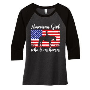 Proud American Usa Flag Who Loves Horses. Women's Tri-Blend 3/4-Sleeve Raglan Shirt