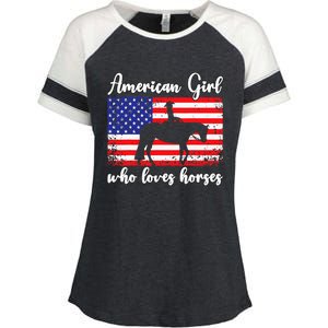 Proud American Usa Flag Who Loves Horses. Enza Ladies Jersey Colorblock Tee